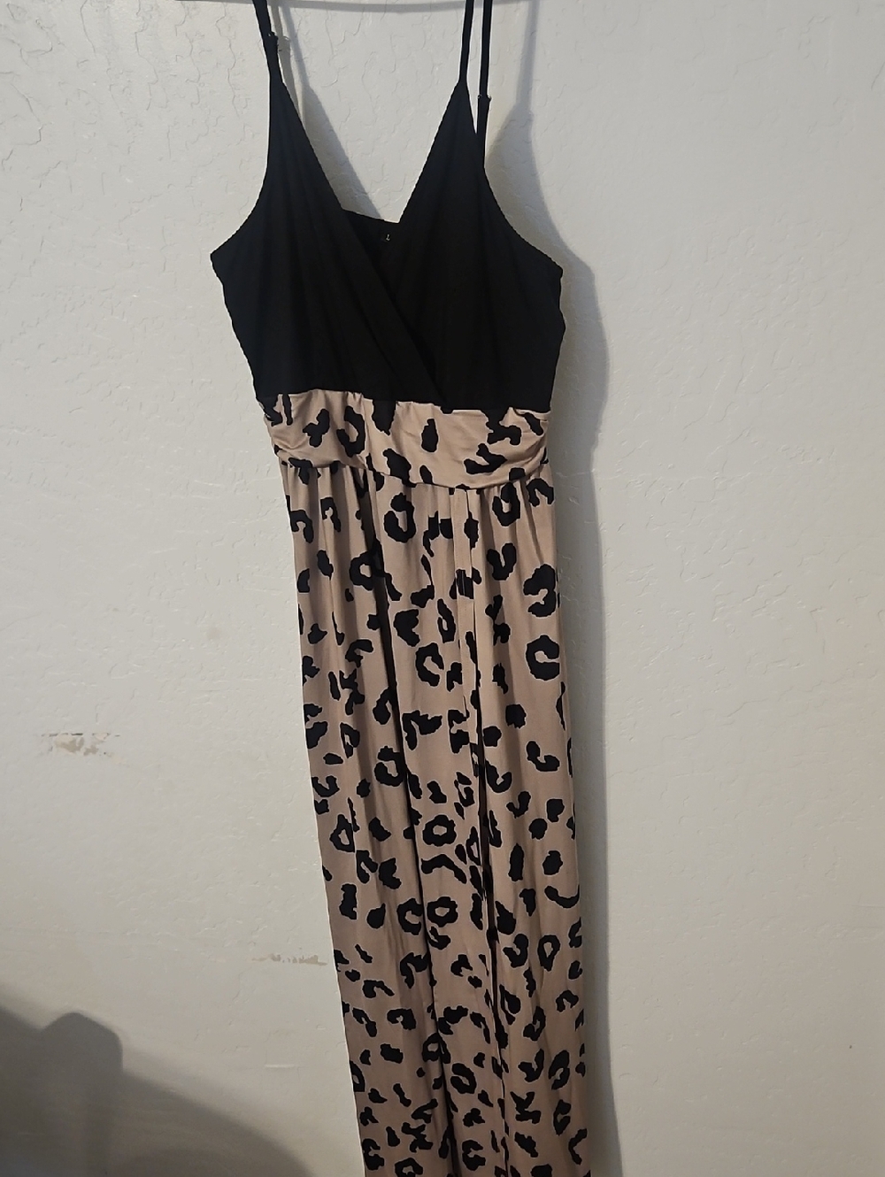 Black & Beige Leopard Print Spaghetti Strap Maxi Dress